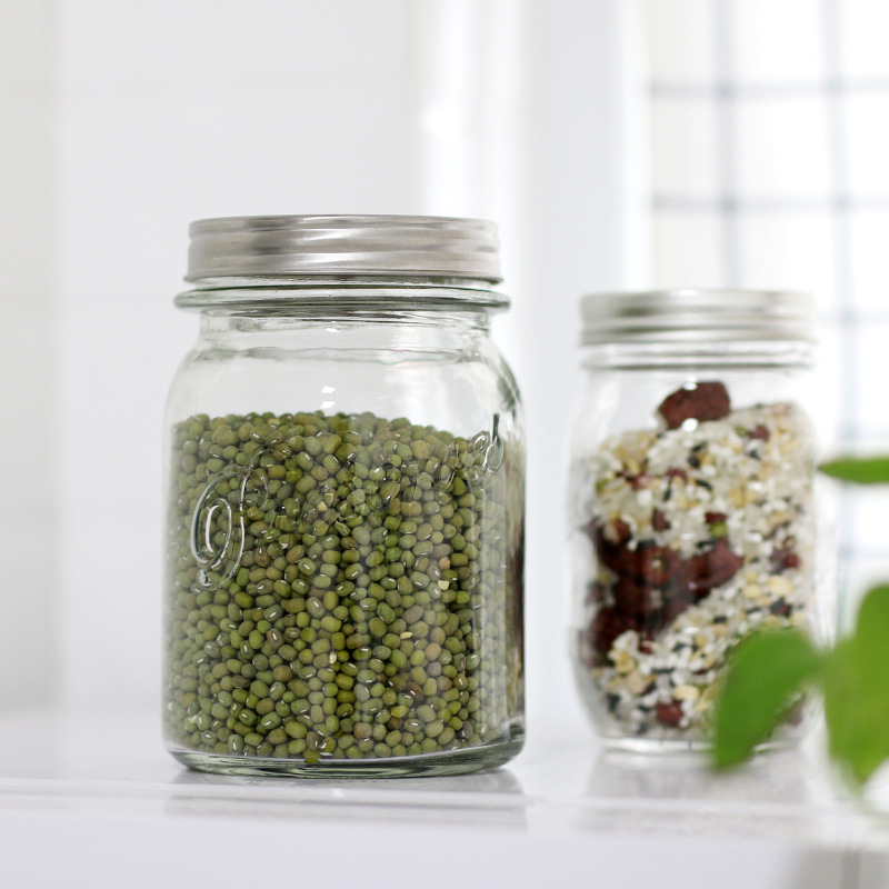 跨境专供mason jar储物罐复古水果沙拉罐果酱瓶带不锈钢盖800ml