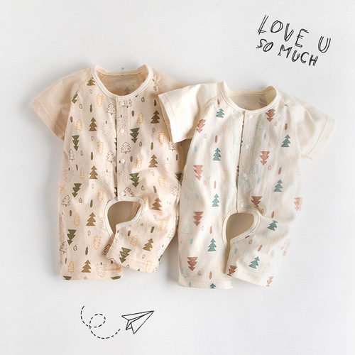 Baby clothing ins colorful cotton short-sleeved harem baby jumpsuit summer rompers cotton manufacturer supply