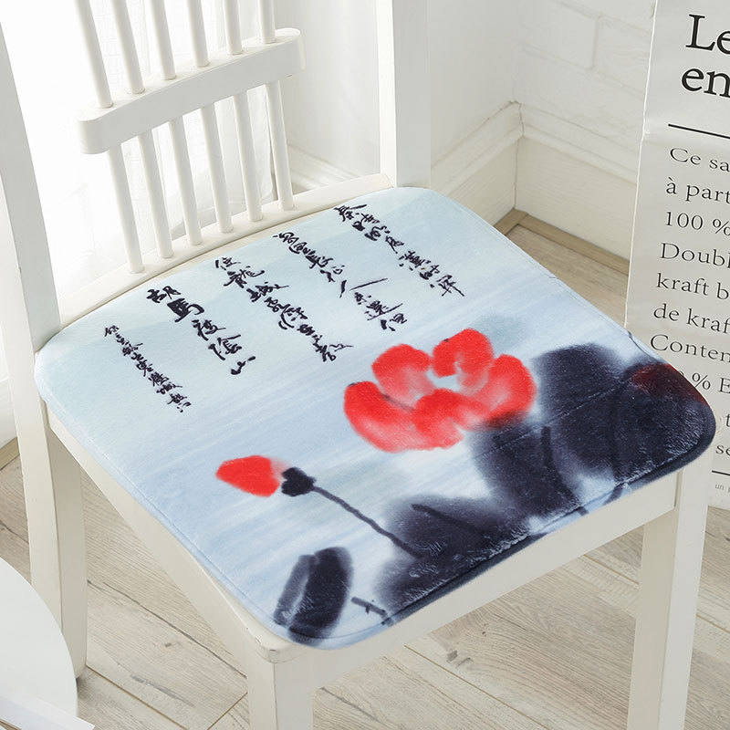 一件代发中式水墨画印花家用坐垫办公室椅子垫榻榻米地垫海绵坐垫