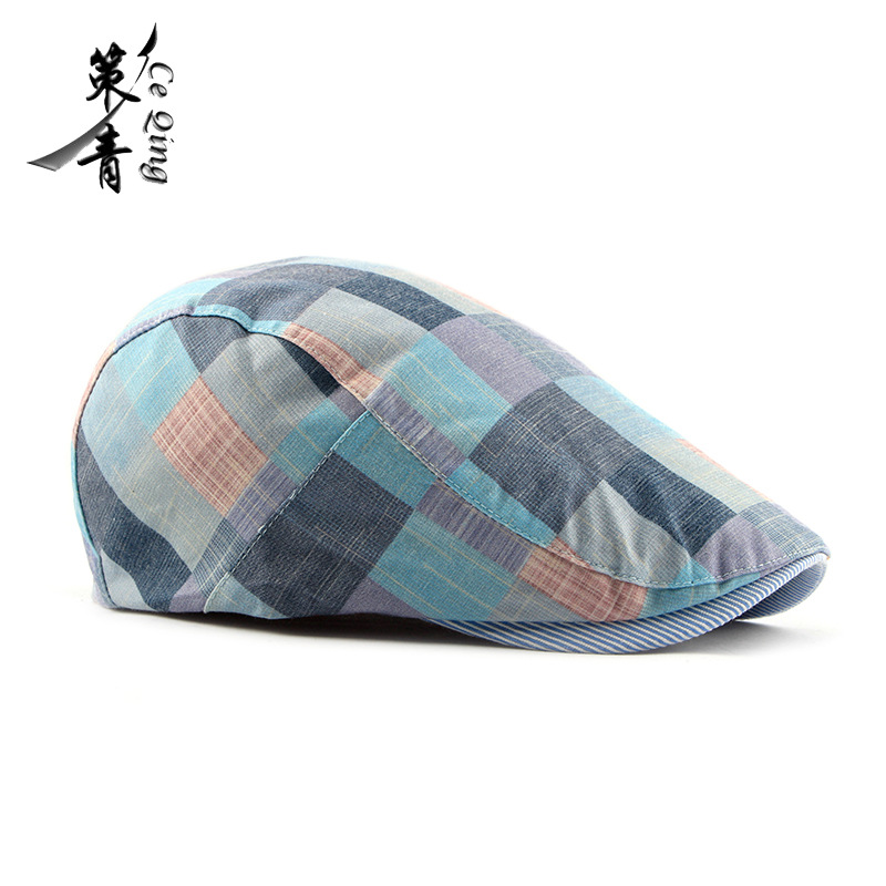 Sombrero de los hombres primavera y verano nueva moda coreana casquillo enarbolado mujeres a cuadros británicos boina ocio al aire libre hacia adelante sombrero