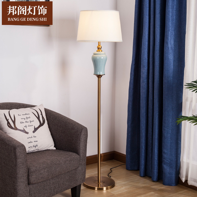 Factory direct American new Chinese European ceramic floor lamp hotel living room bedroom floor lamp a generation of hair