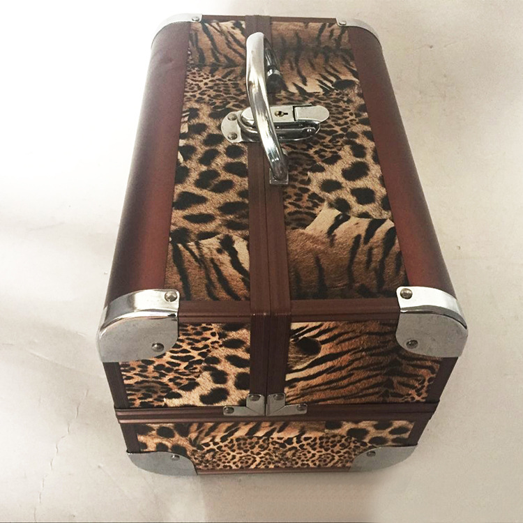 供应新款铝合金化妆箱铝箱豹纹化妆箱双开手提专业化妆箱铝制化妆