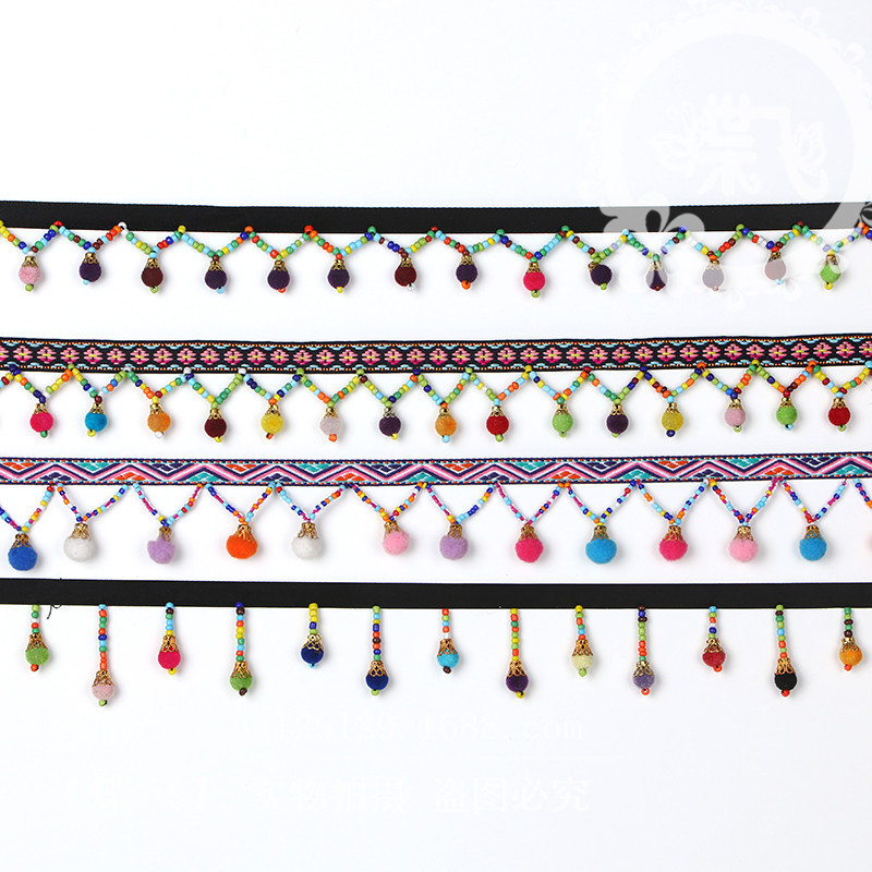 现货服装花边辅料钉珠吊球 彩色植绒珠连线织带DIY服装辅料