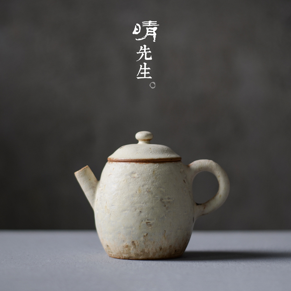 景德镇日式复古茶壶 开片志野纯手工 粉引不规则 功夫小品正把壶