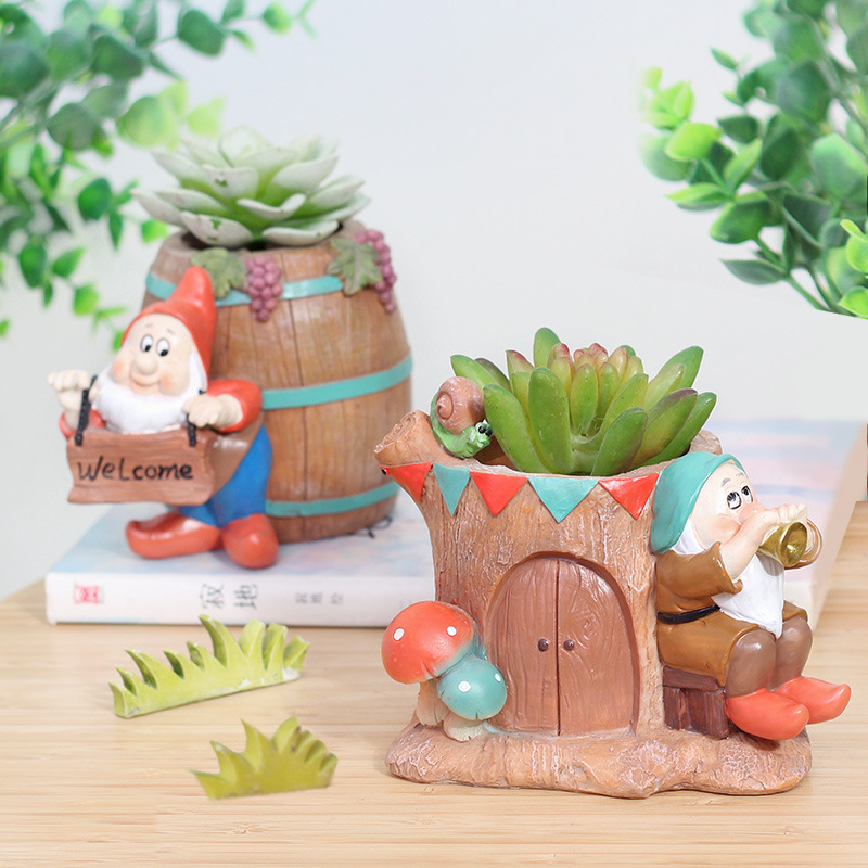 Chậu Cây Resin Chậu cây mọng nước hình người lùn đồng quê resin, chậu mini để bàn, trang trí sân vườn (RG-271)