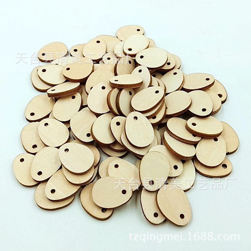 Versión de troncos de tilo con agujeros, hoja de botón de madera en forma de huevo, versión de tilo de bricolaje, hoja de madera decorativa de huevo con agujeros