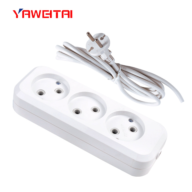 雅威欧标插座三位带1.5米线德式三位孔插座欧式三位插座不带接地