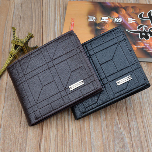 New men's wallet, men's short wallet, youth fashion plaid horizontal soft wallet, large capacity multi-card slot wallet