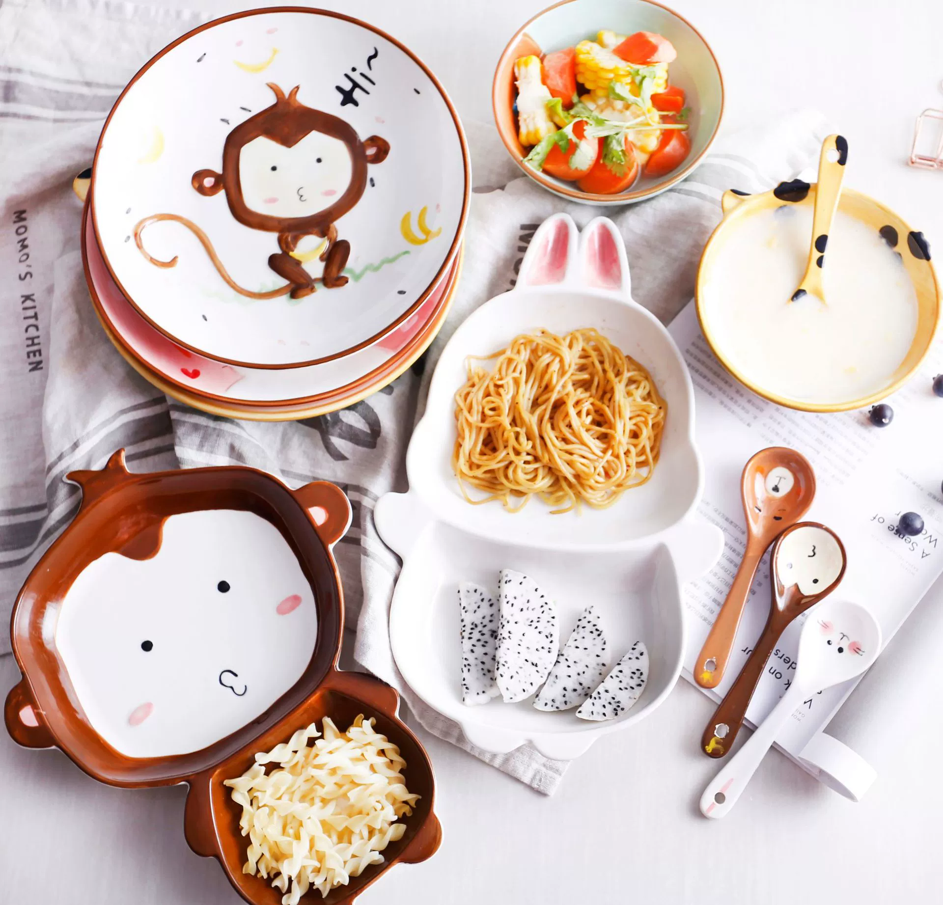 Children's Ceramic Tableware Set, Hand-Painted Animal Designs, Cute Gift Box