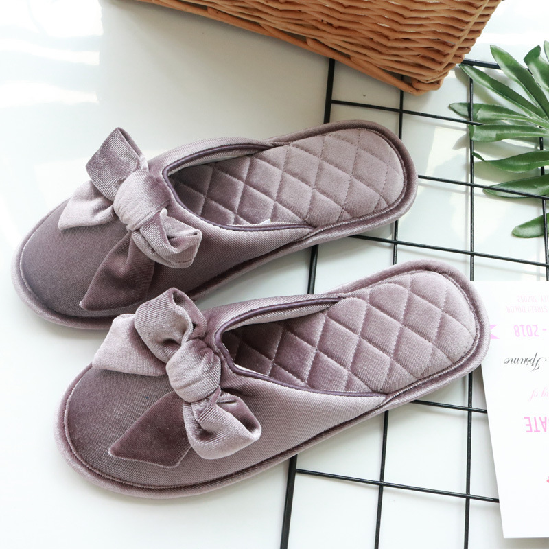 New ladies spring and autumn flying bottom warm home slippers soft bottom luxury velvet bow cotton slippers wholesale New ladies spring and autumn flying bottom warm home slippers soft bottom luxury velvet bow cotton slippers wholesale