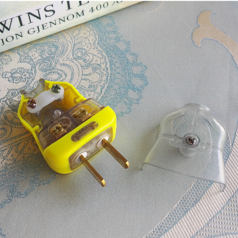 厂家直销 单相二极1.4铜片透明葫芦转动插头 工程二扁脚插头