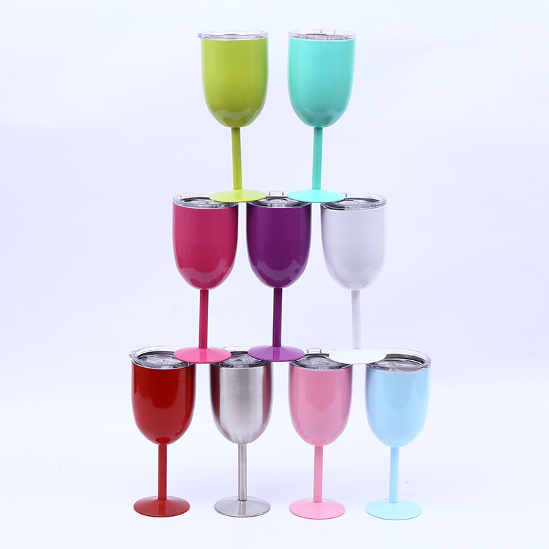 Goblet Double-Layer 304 Stainless Steel Insulated Cup Export Red Wine Glass Manufacturer Wholesale Ice Cup Rose Red 10oz