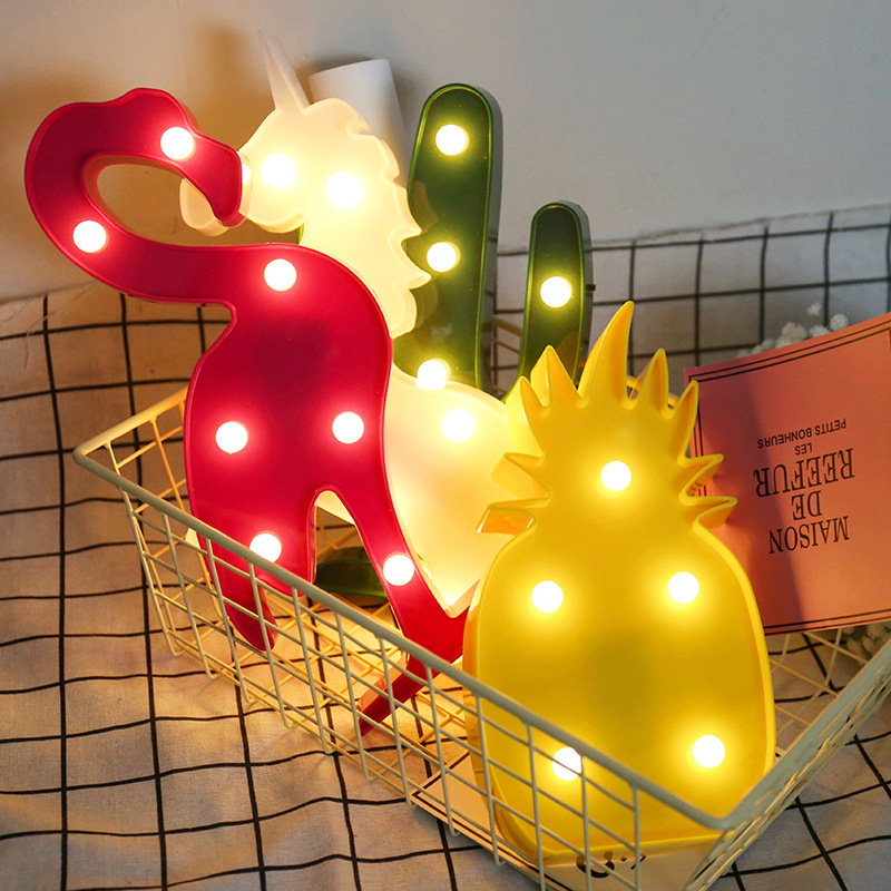 Animal modeling lamp ins Flamingo unicorn coconut tree five-pointed star modeling lamp Christmas room decoration lamp
