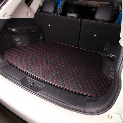 Trunk Mat Rear Compartment Luggage Mats, Complete - flat-edge-quilted-black-red-thread-custom