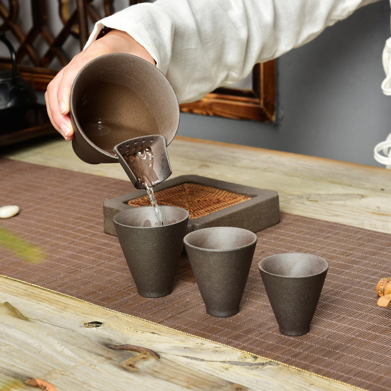 Stoneware travel tea set suit one pot three cups Express Cup kung fu tea set suit Japanese tea ceremony fair cup set