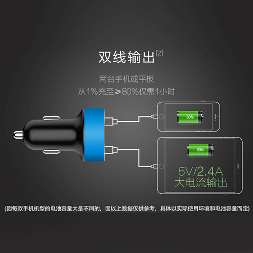 汽车点烟器车载充电器5v3a+QC3.0数显快速充电金属圆形双usb车充