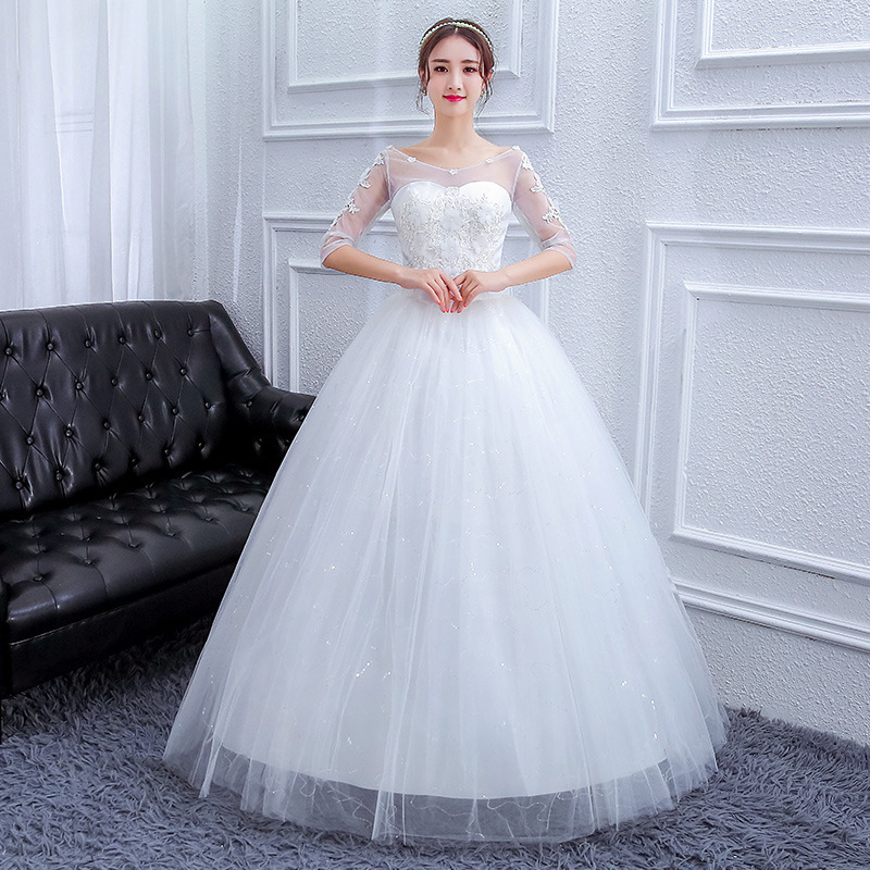 One-Shoulder Large Size Wedding Dress 2025 New Bride Wedding Dress Photo Studio White Gauze Slimming Look Plus Fat Floor-Length Sleeves