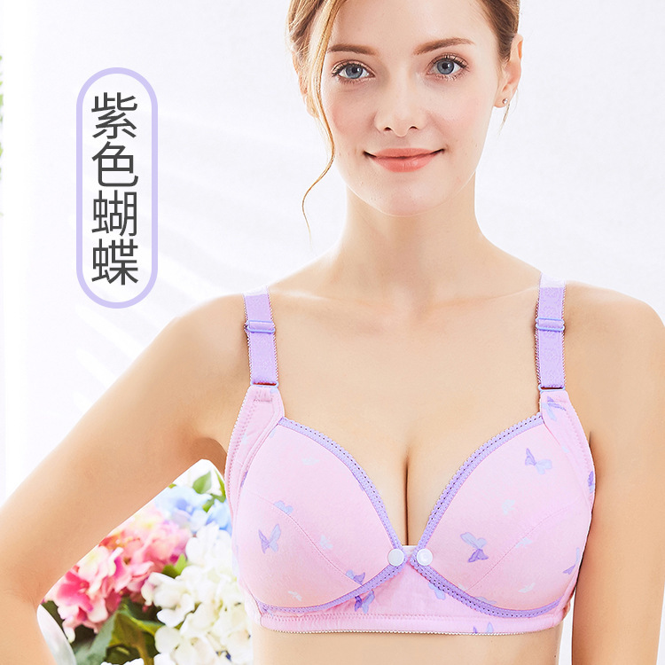 Pure Cotton Front-Button Nursing Bra Without Rims Maternity Intimates Foreign Trade Cross-Border Purple Butterfly Cotton Nursing Bra Pure Cotton Front-Button Nursing Bra Without Rims Maternity Intimates Foreign Trade Cross-Border Purple Butterfly Cotton Nursing Bra