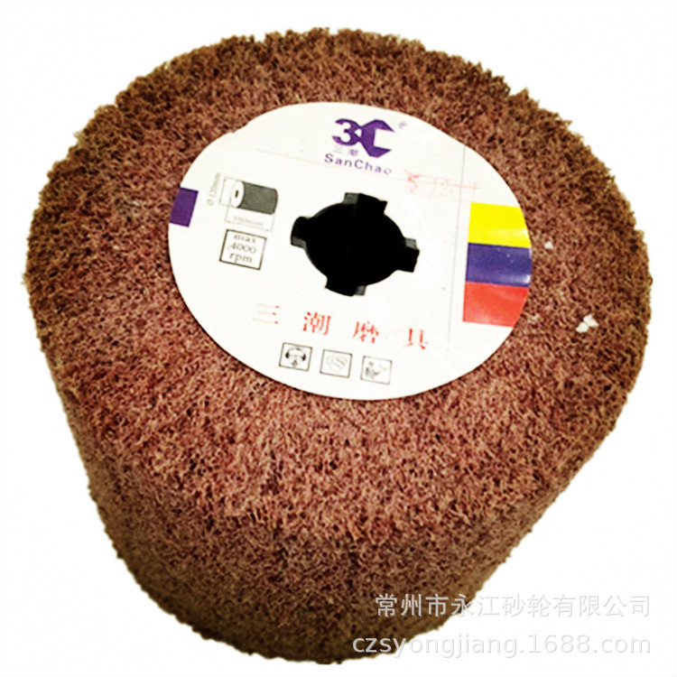 Rueda de trefilado de acero inoxidable endurecido de la marca Sanchao 120*100 núcleo cruzado rueda de pulido de fibra de nailon herramienta de trefilado