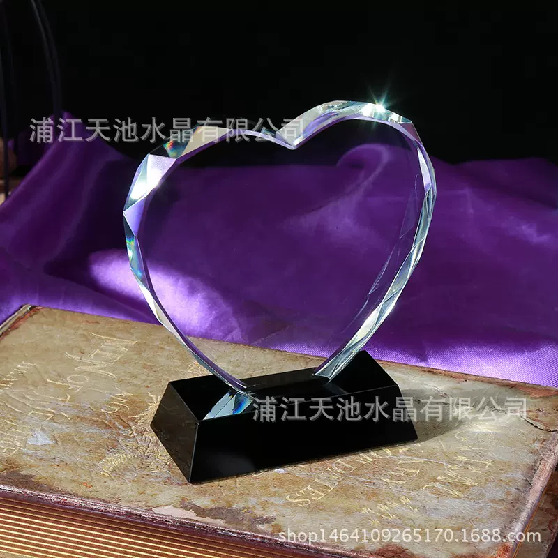 水晶桃心批发制作爱心水晶奖杯奖牌批发水晶礼品白胚空白水晶