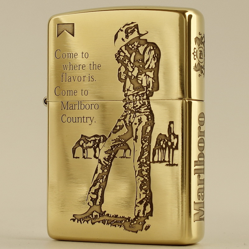 Zippo Treasure Windproof Kerosene Lighter 204B Brass Double-Sided Etched Marlboro Western Cowboy