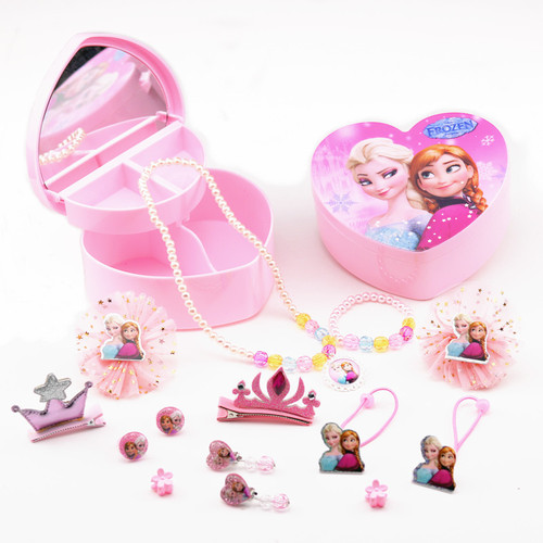 Girl Jewelry Set Elsa Princess Necklace Ring Girls Accessories Gift Box Children Necklace Hair Accessories Jewelry