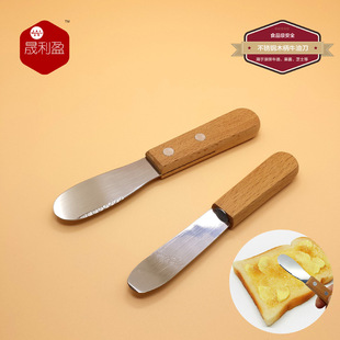 Stainless steel butter scraper butter spatula butter knife wooden handle butter knife jam knife cheese knife serrated butter knife