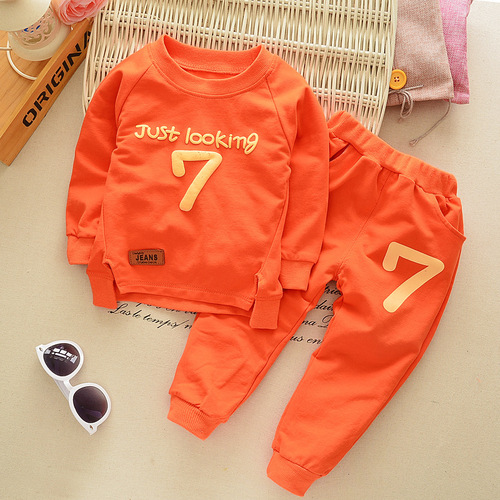 Fashion new spring and autumn children's suits round neck long-sleeved trousers male and female baby two-piece set Korean style children's clothing dropshipping