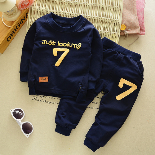 Fashion new spring and autumn children's suits round neck long-sleeved trousers male and female baby two-piece set Korean style children's clothing dropshipping