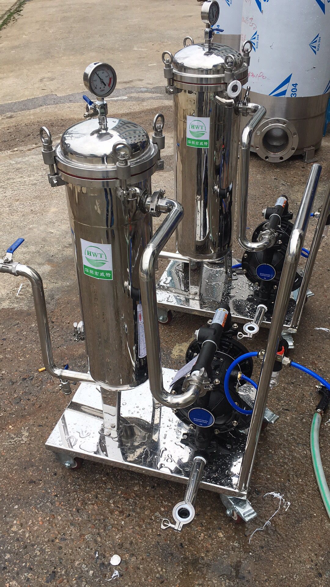 过滤油性水性压敏胶水用不锈钢手推车过滤器-深圳宏威特厂家