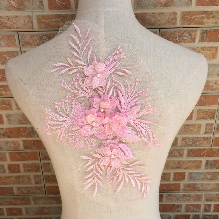 2017新款10色红藏青香槟灰黑豆沙婚纱礼服立体花钉珠刺绣蕾丝花片