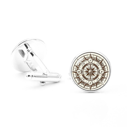 European and American accessories, retro compass, time gemstone cufflinks, men's and women's cufflinks, tie clips, cuff stud buttons