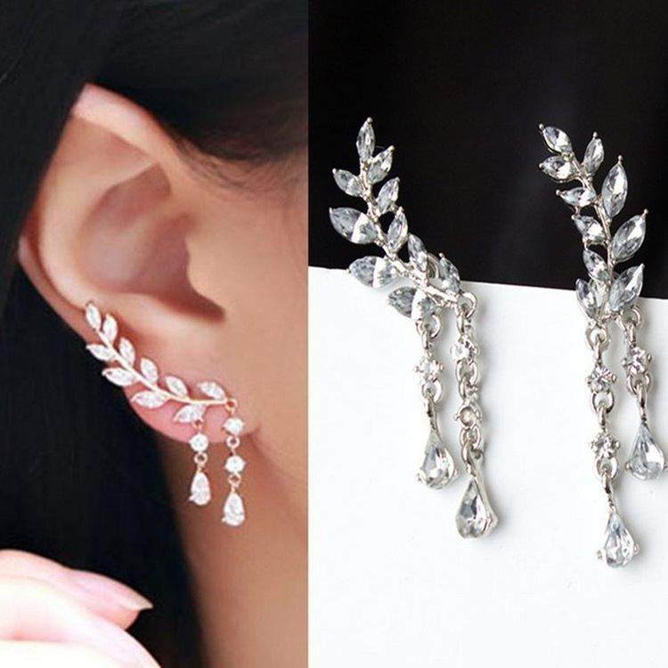 Manufacturer Wholesale Korean Style Sweet Sparkling Diamond Trendy Leaf Tassel Crystal Water Drop Stud Earrings Jewelry Manufacturer Wholesale Korean Style Sweet Sparkling Diamond Trendy Leaf Tassel Crystal Water Drop Stud Earrings Jewelry