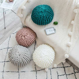 创意圆形蒲团抱枕 北欧设计手工粗毛线沙发靠垫坐垫纯色靠枕