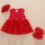 Red Short-Sleeved Rose Skirt + Shoes + Headband