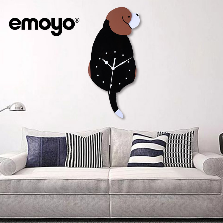 Creativo acrílico niños cuarzo DIY reloj emoyo swing cola cachorro Reloj de pared