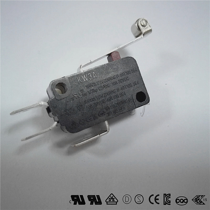 供应16A250V微动开关 多国认证耐高温微动开关 长滚轮压杆微动开