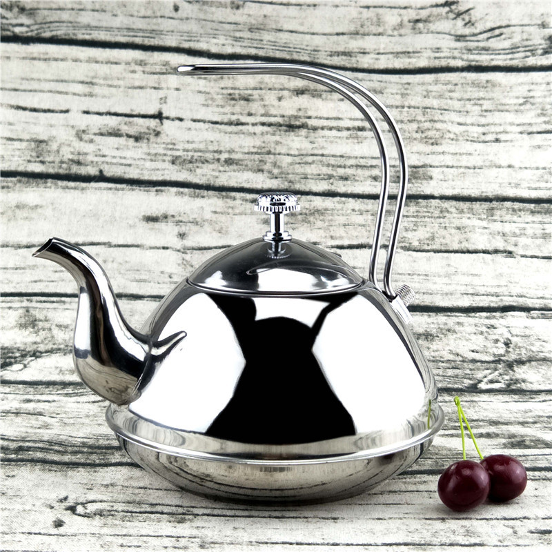 Fábrica al por mayor de acero inoxidable restaurante casa té hervidor hirviendo juego hogar fondo plano con colador tetera