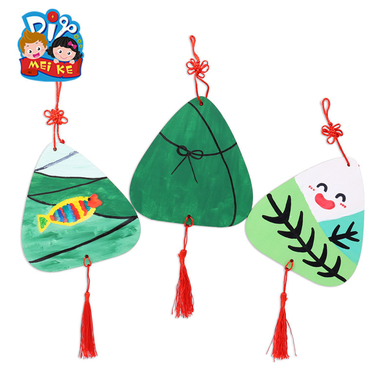 Meikediy Kindergarten Dragon Boat Festival Handmade Material Wooden Colored Painting Zongzi Hanging Pendant Parent-Child Classroom