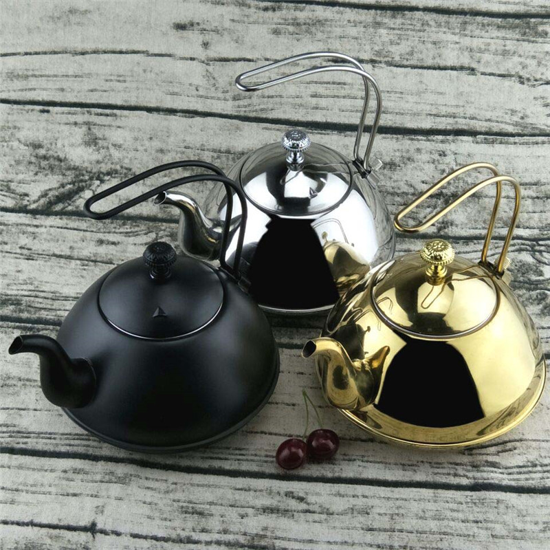 Fábrica al por mayor de acero inoxidable restaurante casa té hervidor hirviendo juego hogar fondo plano con colador tetera