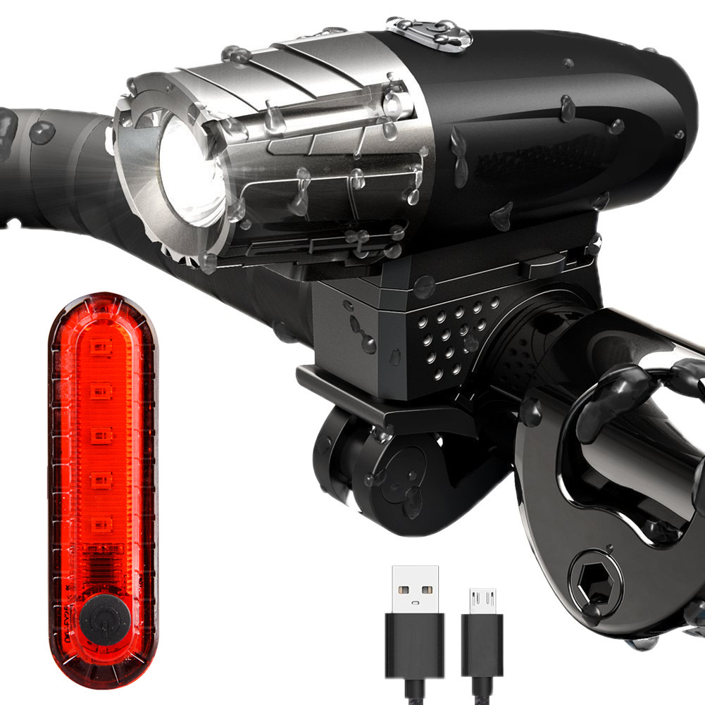 USB rechargeable bicycle headlight + tail light set Mountain Bike bicycle light set riding lighting flashlight