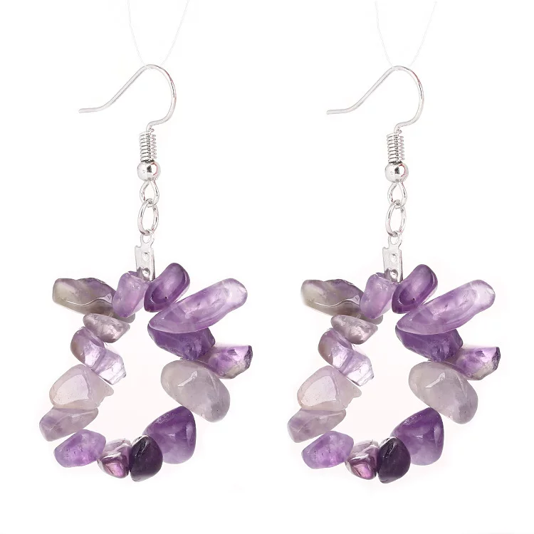 Multicoloured organic earrings with amethyst, simple and elegant design