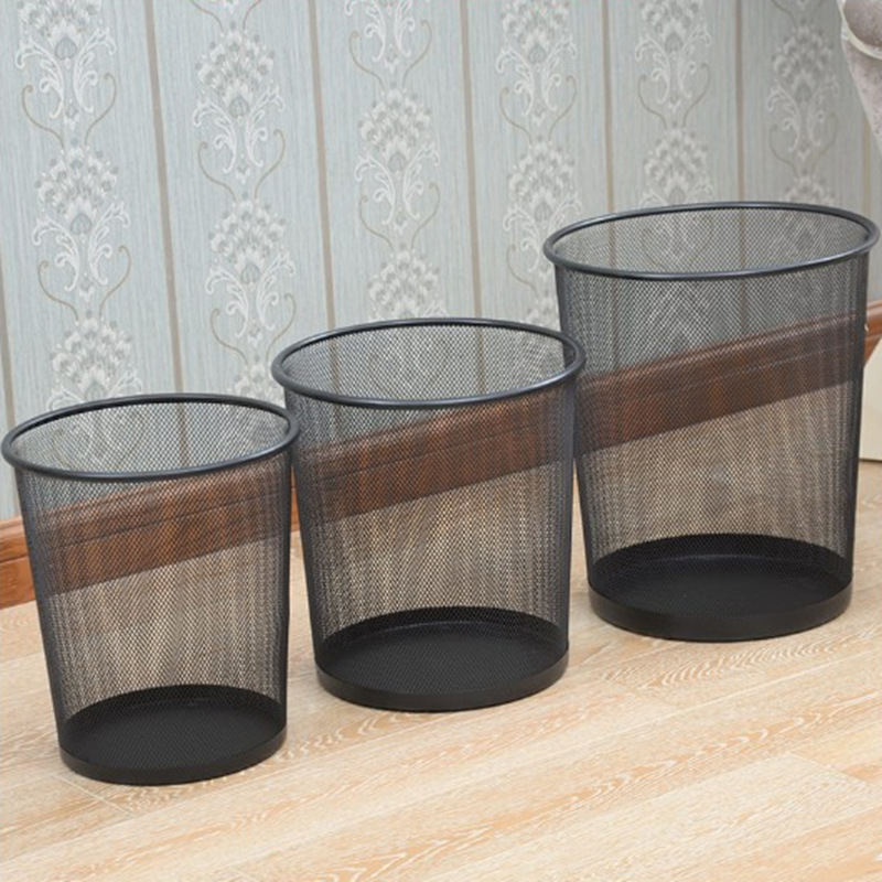 Metal Mesh Round Trash Bin Iron Trash Bin Kitchen Storage Bucket Creative Home Office Coverless Trash Bin
