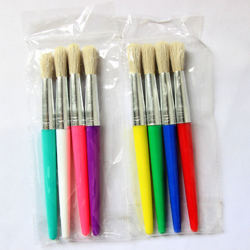 Cross-border oil painting brushes, 4 candy-colored bristle watercolor pens, round-head plastic pole, hollow graffiti brush set