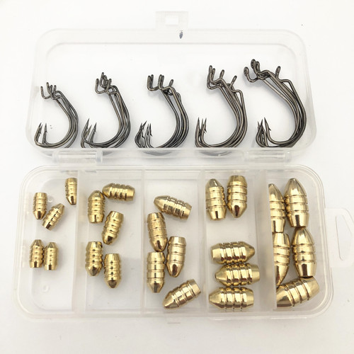 Threaded Bullet Copper Crank Hook Bead Blocking Set Texas Fishing Group Lure Accessories Set