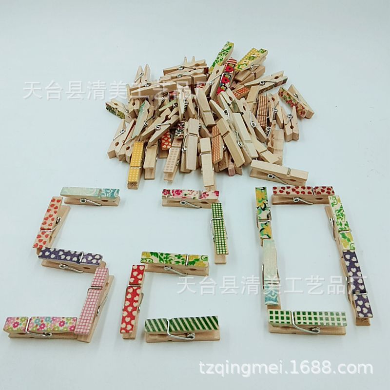 Clip de madera pintada de troncos de 35mm Clip de madera decorativa de madera de bricolaje 50 por paquete