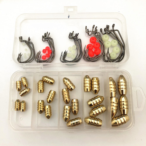 Threaded Bullet Copper Crank Hook Bead Blocking Set Texas Fishing Group Lure Accessories Set