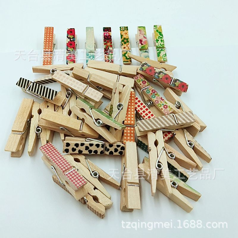 Clip de madera pintada de troncos de 35mm Clip de madera decorativa de madera de bricolaje 50 por paquete