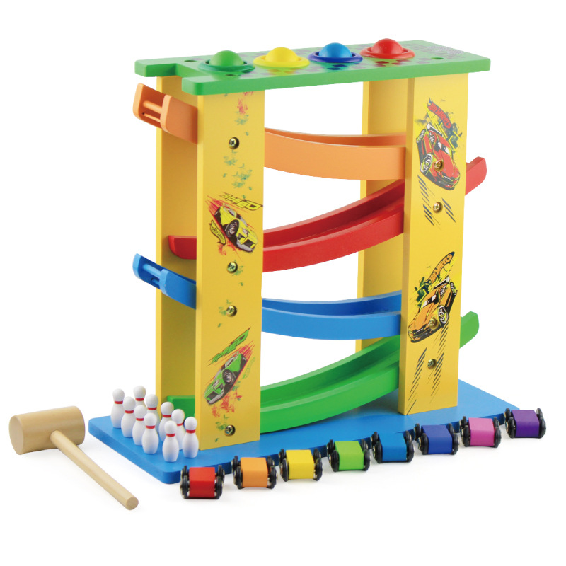 Nuevo planeador educativo multifuncional de la pista de madera para niños diversión para bebés educación temprana inercia diapositiva coche volador de madera