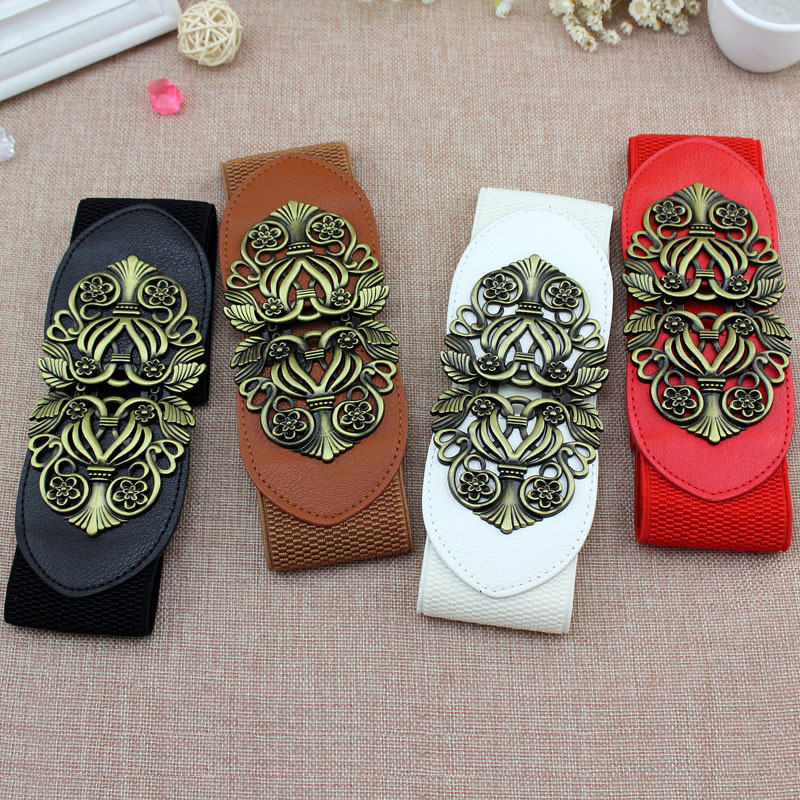 Estilo coreano Palacio retro tallado cinturón ancho elástico de las mujeres de moda cinturón elástico faja cintura sello de la cintura entrega de una sola pieza